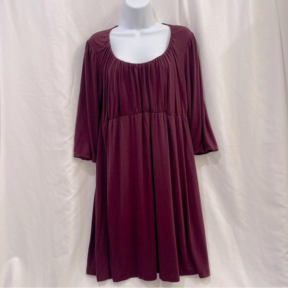 Daisy Fuentes Burgandy Cotton Empire Waist Midi Dress Sz Large - Picture 1 of 9